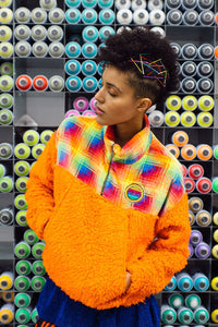 Half-Zip Pullover in Multi Fleece and Orange Teddy. - Jumper - Megan Crook