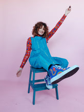 Load image into Gallery viewer, Embroidered Cord Dungarees in Turquoise