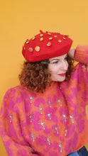 Load image into Gallery viewer, Button Embellished Beret in Red