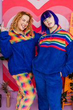 Load image into Gallery viewer, Half-Zip Pullover in Rainbow Plaid and Blue Teddy