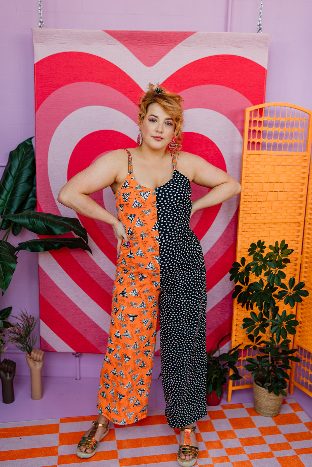 Orange polka dot jumpsuit on sale