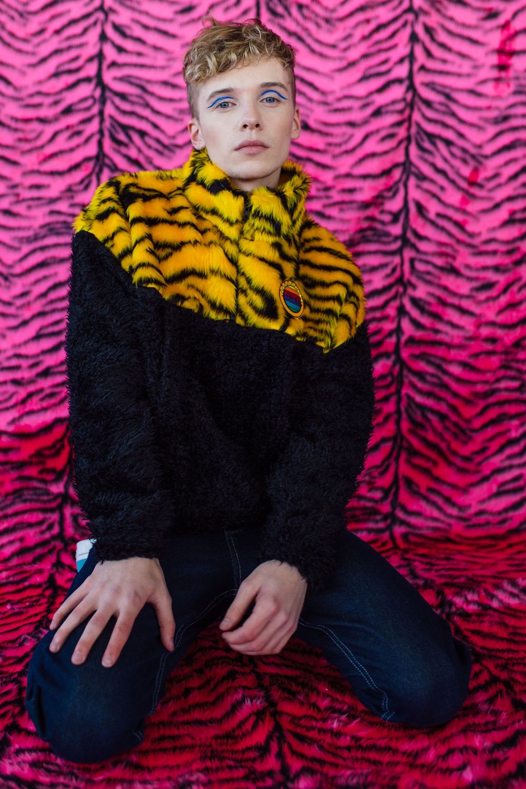 Half-Zip Pullover in Yellow Zebra and Black Teddy. - Jumper - Megan Crook