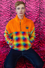 Load image into Gallery viewer, Half-Zip Pullover in Orange Teddy and Multi Fleece. - Jumper - Megan Crook