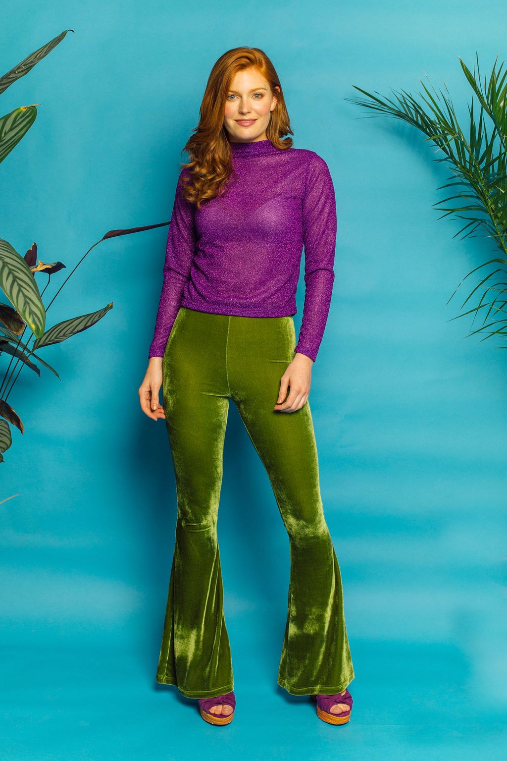 Flares- Velvet- Green - Trouser - Megan Crook