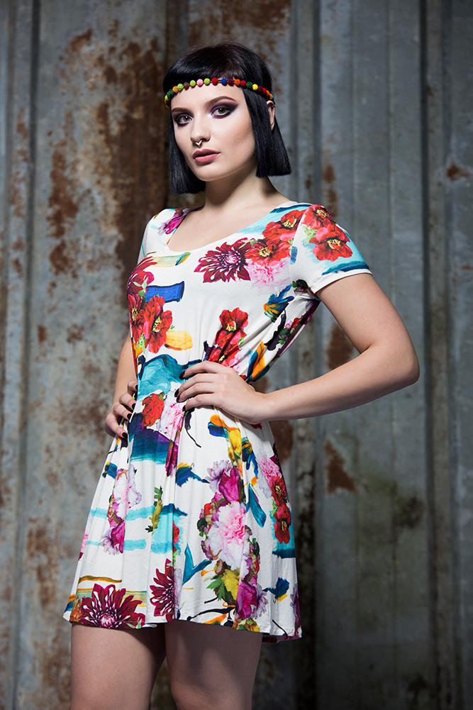 Swing Dress in Floral Digital Print Jersey - Dress - Megan Crook
