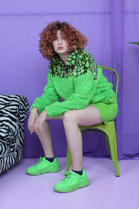 Half-Zip Pullover in Green Croc and Green Teddy