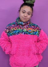 Load image into Gallery viewer, Half-Zip Pullover in Rainbow Leopard and Pink Teddy