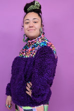 Load image into Gallery viewer, Half-Zip Pullover in Rainbow Leopard and Purple Teddy