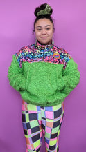 Load image into Gallery viewer, Half-Zip Pullover in Rainbow Leopard and Green Teddy