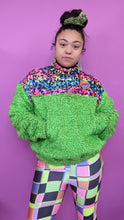 Load image into Gallery viewer, Half-Zip Pullover in Rainbow Leopard and Green Teddy