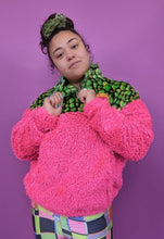 Load image into Gallery viewer, Half-Zip Pullover in Green Croc and Pink Teddy