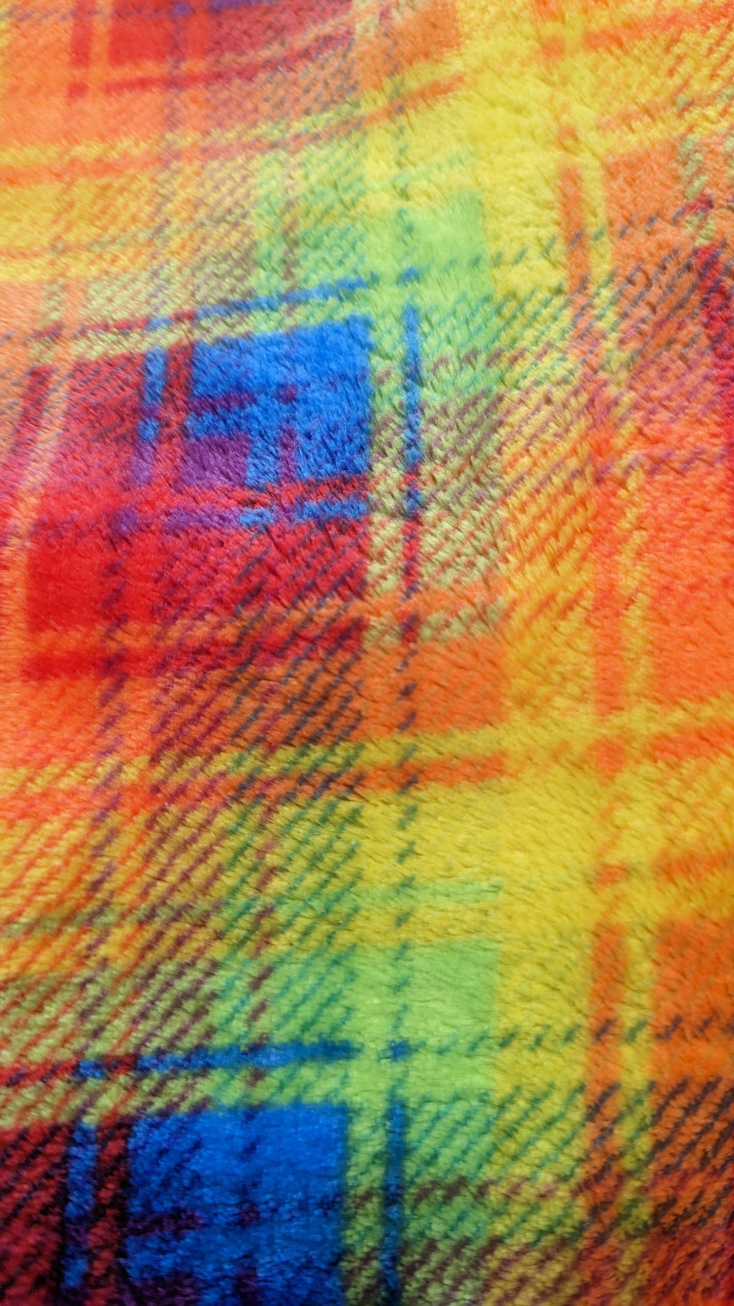 Half-Zip Pullover in Rainbow Plaid and Green Teddy