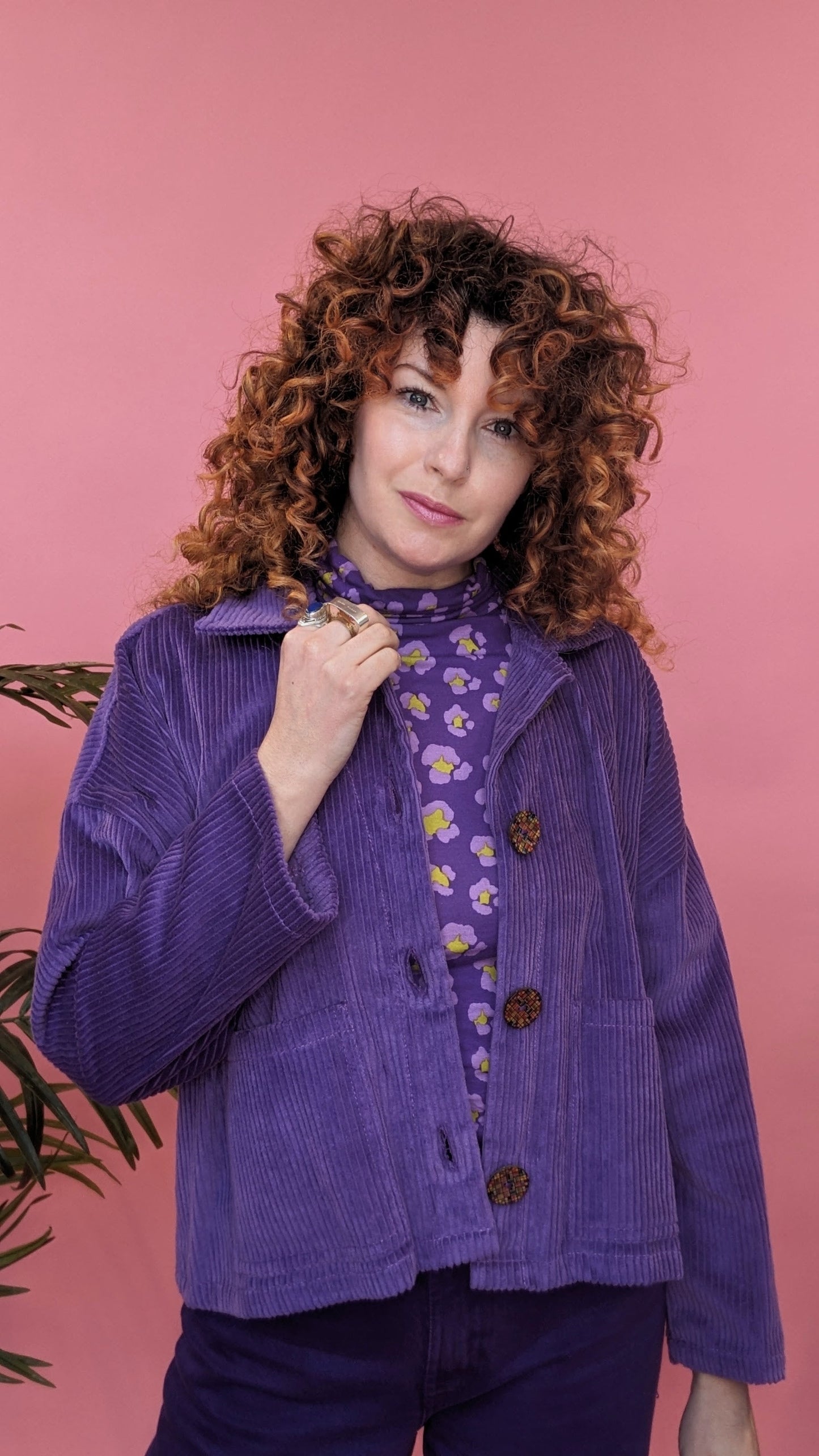 Corduroy Cropped Chore Jacket in Grape