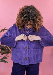 Corduroy Cropped Chore Jacket in Grape