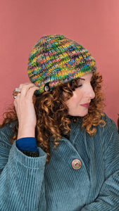 Striped Beanie Hat in Forest Rainbow