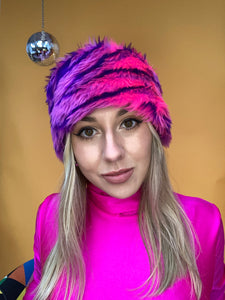 Faux Fur Headband in Pink and Purple Tiger