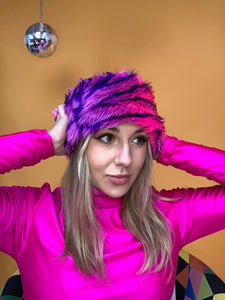 Faux Fur Headband in Pink and Purple Tiger